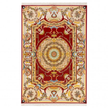 فرش ماشینی طرح ترنج دار گلدار، اکریلیک، سبک پارسی، کد 100060