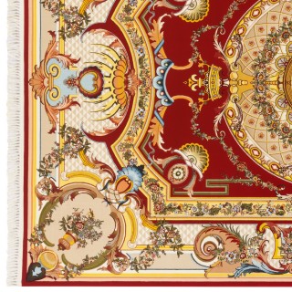 فرش ماشینی طرح ترنج دار گلدار، اکریلیک، سبک پارسی، کد 100060