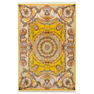 فرش ماشینی طرح ترنج دار گلدار، اکریلیک، سبک پارسی، کد 100060