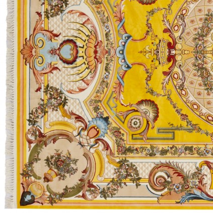 فرش ماشینی طرح ترنج دار گلدار، اکریلیک، سبک پارسی، کد 100060