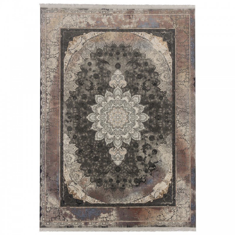 فرش ماشینی طرح لچک ترنج گلدار، اکریلیک، سبک پارسی، کد 100132