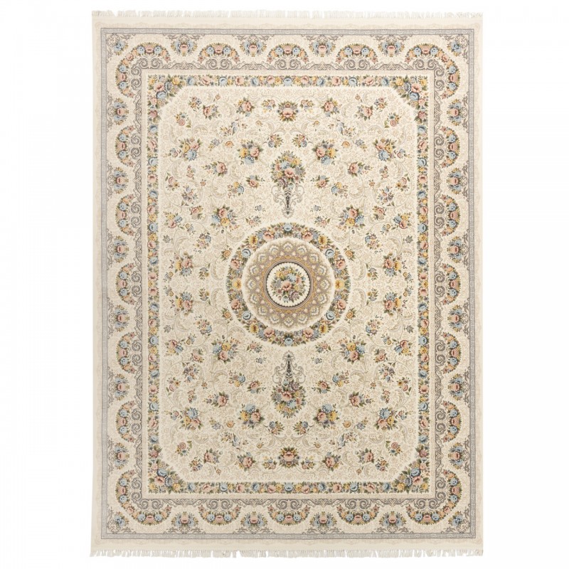 فرش ماشینی طرح ترنج دار گلدار، اکریلیک، سبک پارسی، کد 100138