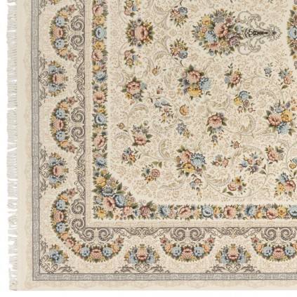 فرش ماشینی طرح ترنج دار گلدار، اکریلیک، سبک پارسی، کد 100138