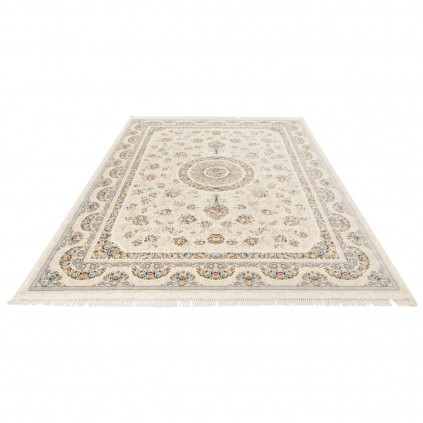 فرش ماشینی طرح ترنج دار گلدار، اکریلیک، سبک پارسی، کد 100138