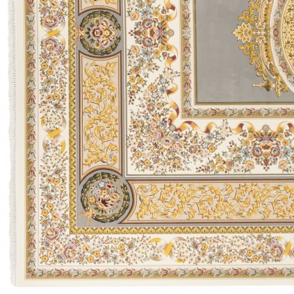 فرش ماشینی طرح ترنج دار گلدار، اکریلیک، سبک پارسی، کد 100139