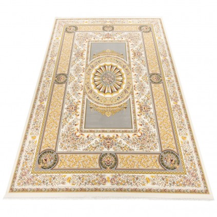 فرش ماشینی طرح ترنج دار گلدار، اکریلیک، سبک پارسی، کد 100139