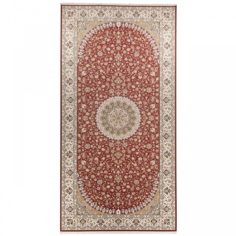 فرش ماشینی طرح لچک ترنج شاه عباسی، اکریلیک، سبک پارسی، کد 100140