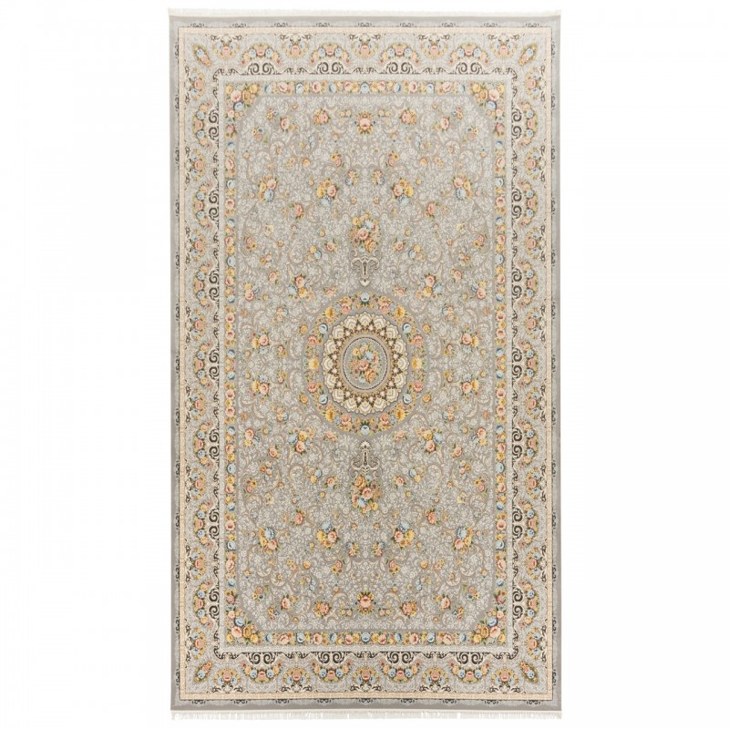 فرش ماشینی طرح ترنج دار گلدار، اکریلیک، سبک پارسی، کد 100141