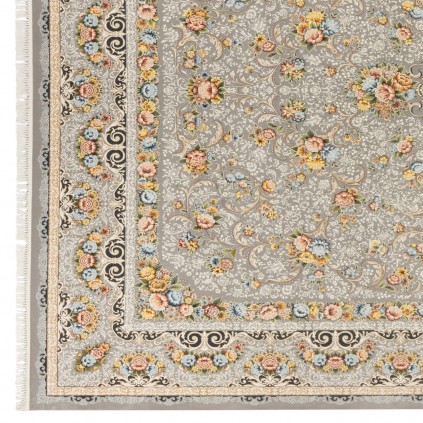 فرش ماشینی طرح ترنج دار گلدار، اکریلیک، سبک پارسی، کد 100141