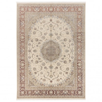 فرش ماشینی طرح لچک ترنج شاه عباسی، اکریلیک + ابریشم بامبو، سبک پارسی، کد 200039