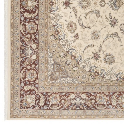 فرش ماشینی طرح لچک ترنج شاه عباسی، اکریلیک + ابریشم بامبو، سبک پارسی، کد 200039