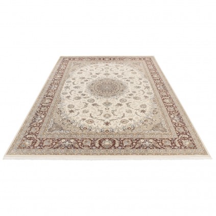 فرش ماشینی طرح لچک ترنج شاه عباسی، اکریلیک + ابریشم بامبو، سبک پارسی، کد 200039