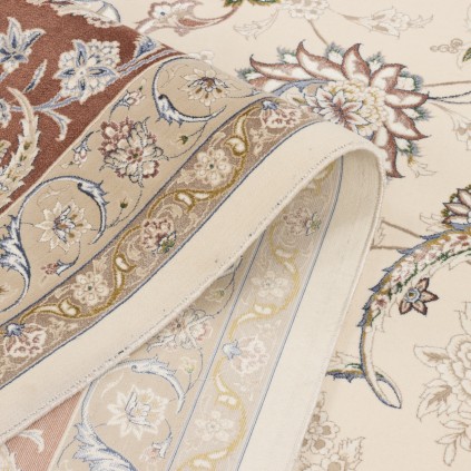 فرش ماشینی طرح لچک ترنج شاه عباسی، اکریلیک + ابریشم بامبو، سبک پارسی، کد 200039