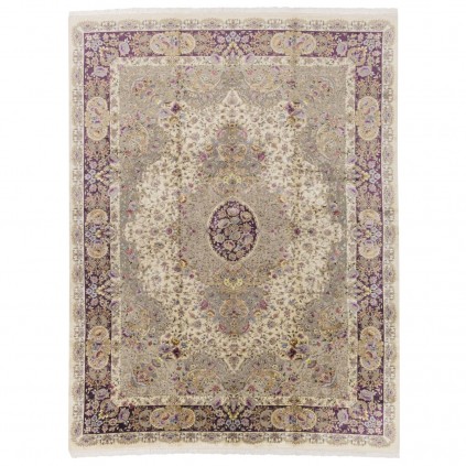 فرش ماشینی طرح لچک ترنج گلدار، اکریلیک + ابریشم بامبو، سبک پارسی، کد 200040