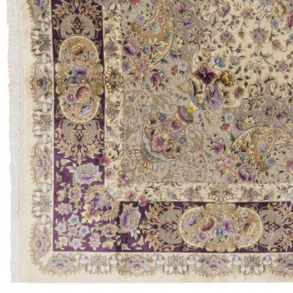 فرش ماشینی طرح لچک ترنج گلدار، اکریلیک + ابریشم بامبو، سبک پارسی، کد 200040