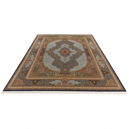 فرش ماشینی طرح لچک ترنج گلدار، اکریلیک + ابریشم بامبو، سبک پارسی، کد 200042