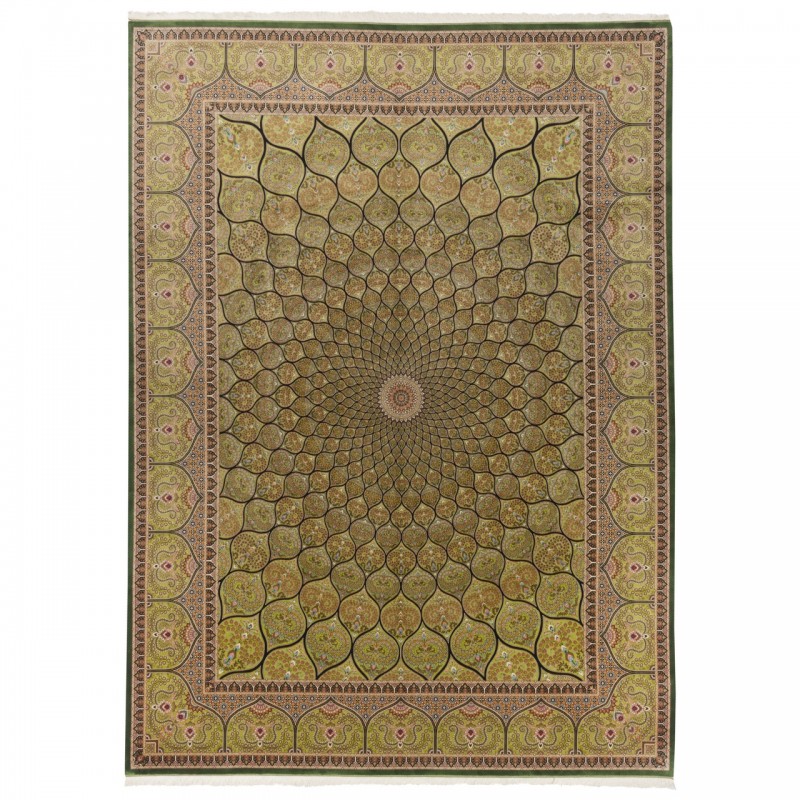 فرش ماشینی طرح گنبدی گلدار، اکریلیک + ابریشم بامبو، سبک پارسی، کد 200043