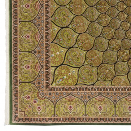 فرش ماشینی طرح گنبدی گلدار، اکریلیک + ابریشم بامبو، سبک پارسی، کد 200043