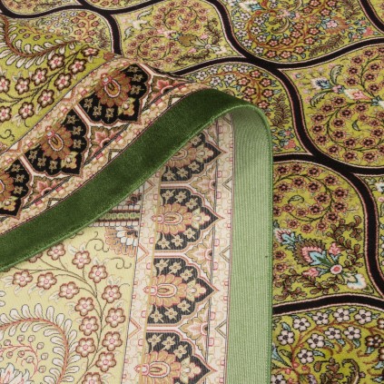 فرش ماشینی طرح گنبدی گلدار، اکریلیک + ابریشم بامبو، سبک پارسی، کد 200043