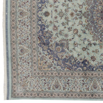 فرش ماشینی طرح لچک ترنج گلدار، اکریلیک + ابریشم بامبو، سبک پارسی، کد 200044