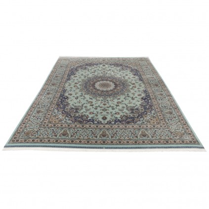 فرش ماشینی طرح لچک ترنج گلدار، اکریلیک + ابریشم بامبو، سبک پارسی، کد 200044