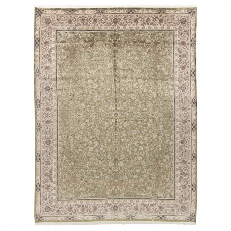 فرش ماشینی طرح افشان گلدار، اکریلیک + ابریشم بامبو، سبک پارسی، کد 200045