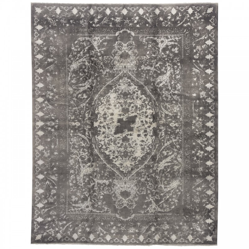 Machine-made Rug, Modern Corner Medallion, Hand-spun Wool, Persian Style, Ref 300058