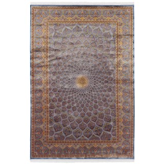 سجادة صناعية بنقشة قبة مزخرف بالورود، حرير بامبو، على الطراز الفارسي، رقم 800043