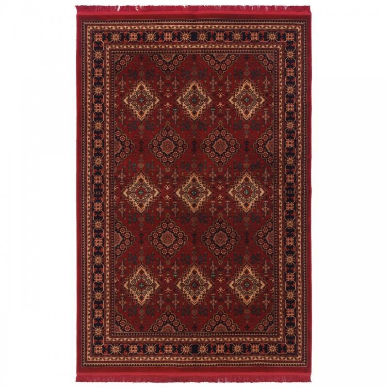 فرش ماشینی طرح سراسر ترنج هندسی، پلی استر + کتان، سبک پارسی، کد 400145