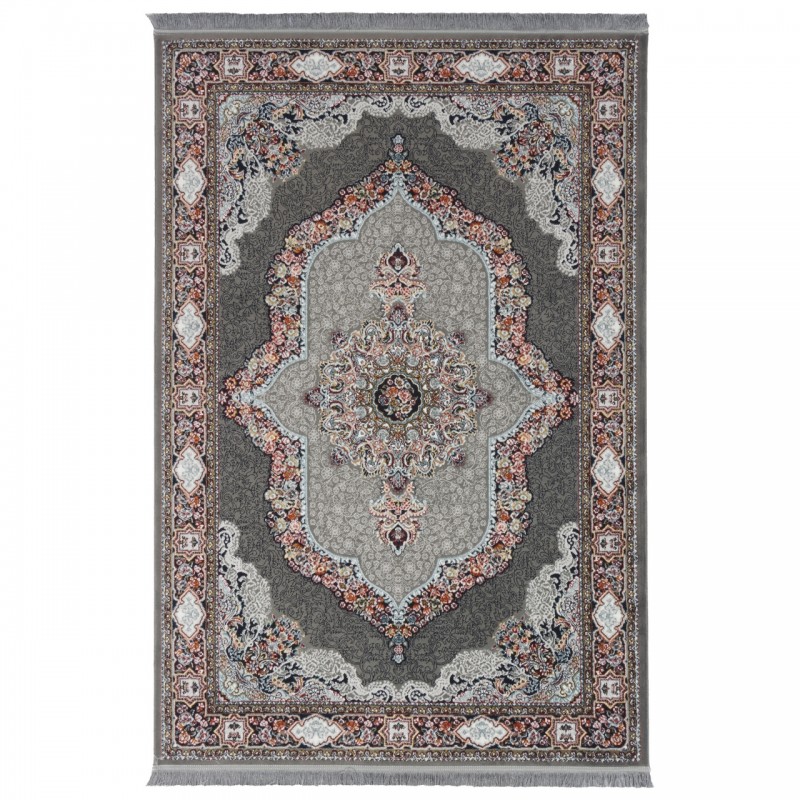 فرش ماشینی طرح لچک ترنج گلدار، پلی استر + کتان، سبک پارسی، کد 400149