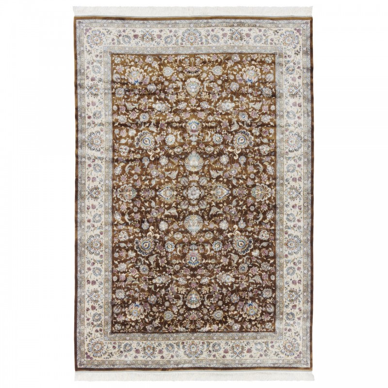 Machine-made Rug, Shah Abbasi All-over Floral, Acrylic + Bamboo Silk, Persian Style, Ref 200176