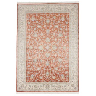 Machine-made Rug, Shah Abbasi All-over Floral, Acrylic + Bamboo Silk, Persian Style, Ref 200176