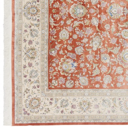 Machine-made Rug, Shah Abbasi All-over Floral, Acrylic + Bamboo Silk, Persian Style, Ref 200176