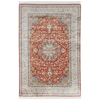 Machine-made Rug, Floral Corner Medallion, Acrylic + Bamboo Silk, Persian Style, Ref 200177