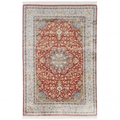 سجادة صناعية بنقشة زاوية وترنج مزخرف بالورود، أكريليك مع حرير بامبو، على الطراز الفارسي، رقم 200177