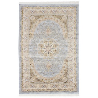 سجادة صناعية بنقشة زاوية وترنج مزخرف بالورود، أكريليك مع حرير بامبو، على الطراز الفارسي، رقم 200178