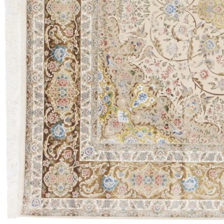 Machine-made Rug, Floral Corner Medallion, Acrylic + Bamboo Silk, Persian Style, Ref 200179
