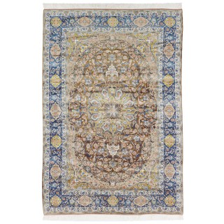 Machine-made Rug, Floral Corner Medallion, Acrylic + Bamboo Silk, Persian Style, Ref 200179
