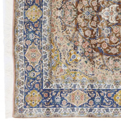 فرش ماشینی طرح لچک ترنج گلدار، اکریلیک + ابریشم بامبو، سبک پارسی، کد 200179