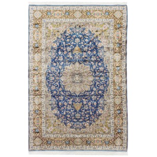 سجادة صناعية بنقشة زاوية وترنج مزخرف بالورود، أكريليك مع حرير بامبو، على الطراز الفارسي، رقم 200179