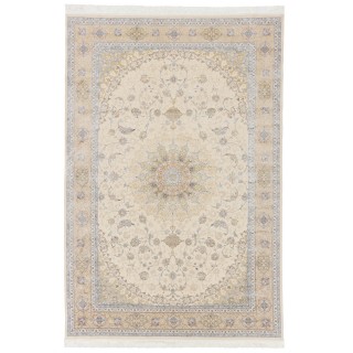 سجادة صناعية بنقشة زاوية وترنج مزخرف بالورود، أكريليك مع حرير بامبو، على الطراز الفارسي، رقم 200180