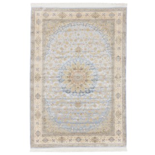 سجادة صناعية بنقشة زاوية وترنج مزخرف بالورود، أكريليك مع حرير بامبو، على الطراز الفارسي، رقم 200180