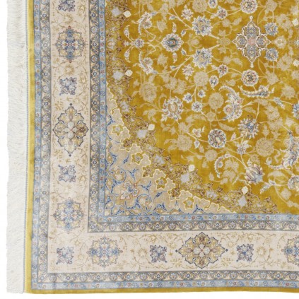 سجادة صناعية بنقشة زاوية وترنج مزخرف بالورود، أكريليك مع حرير بامبو، على الطراز الفارسي، رقم 200180