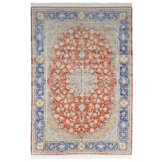 Machine-made Rug, Floral Corner Medallion, Acrylic + Bamboo Silk, Persian Style, Ref 200181