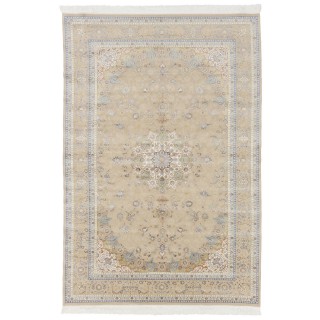 سجادة صناعية بنقشة زاوية وترنج مزخرف بالورود، أكريليك مع حرير بامبو، على الطراز الفارسي، رقم 200182