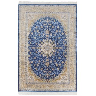 Machine-made Rug, Floral Corner Medallion, Acrylic + Bamboo Silk, Persian Style, Ref 200182