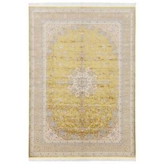 سجادة صناعية بنقشة زاوية وترنج مزخرف بالورود، أكريليك مع حرير بامبو، على الطراز الفارسي، رقم 200182