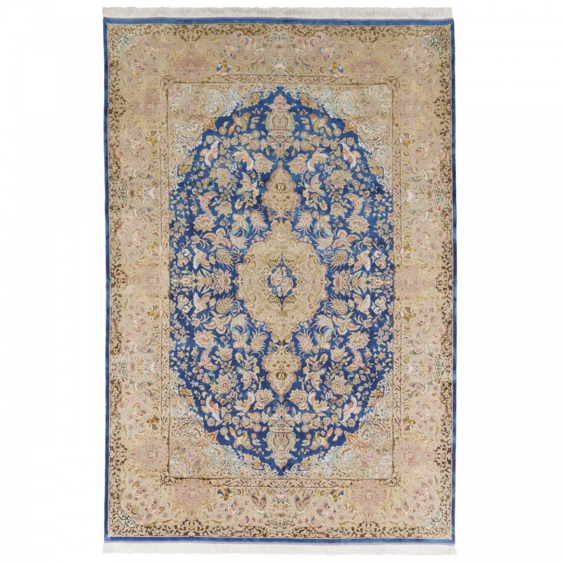 Machine-made Rug, Floral Corner Medallion, Acrylic + Bamboo Silk, Persian Style, Ref 200183