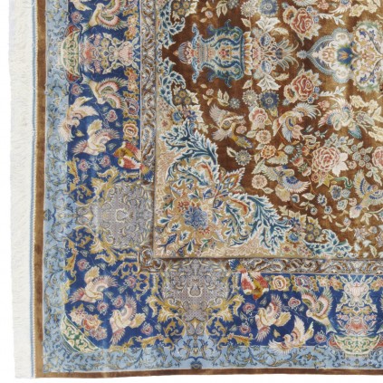 Machine-made Rug, Floral Corner Medallion, Acrylic + Bamboo Silk, Persian Style, Ref 200183