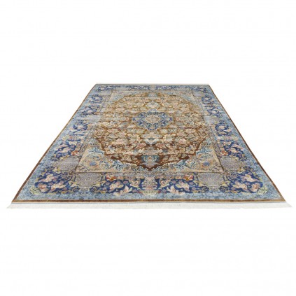 Machine-made Rug, Floral Corner Medallion, Acrylic + Bamboo Silk, Persian Style, Ref 200183